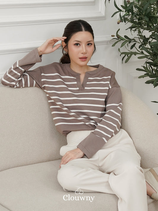 Amila Stripes Knit Top - Beige
