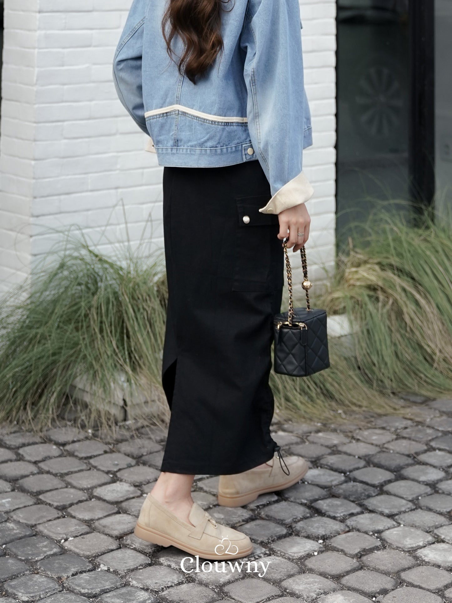 Dex Cargo Denim Skirt - Black