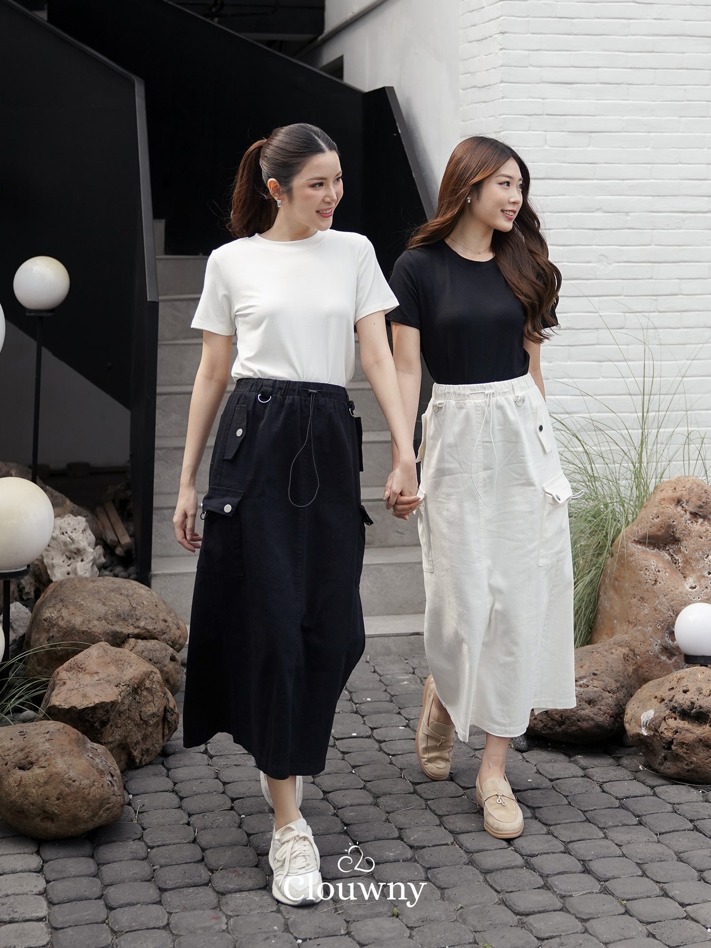 Kaze Cargo Denim Skirt - White