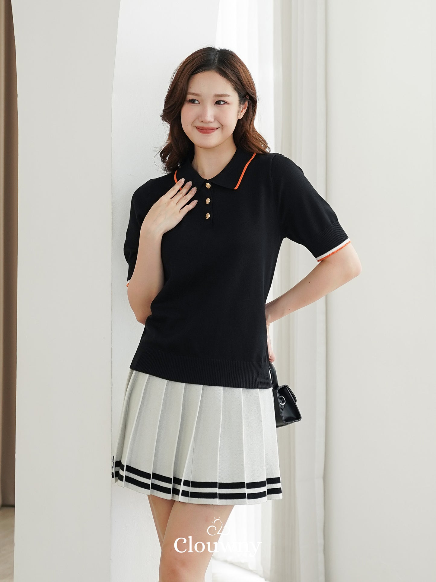 Domitia Polo Knit Top - Black