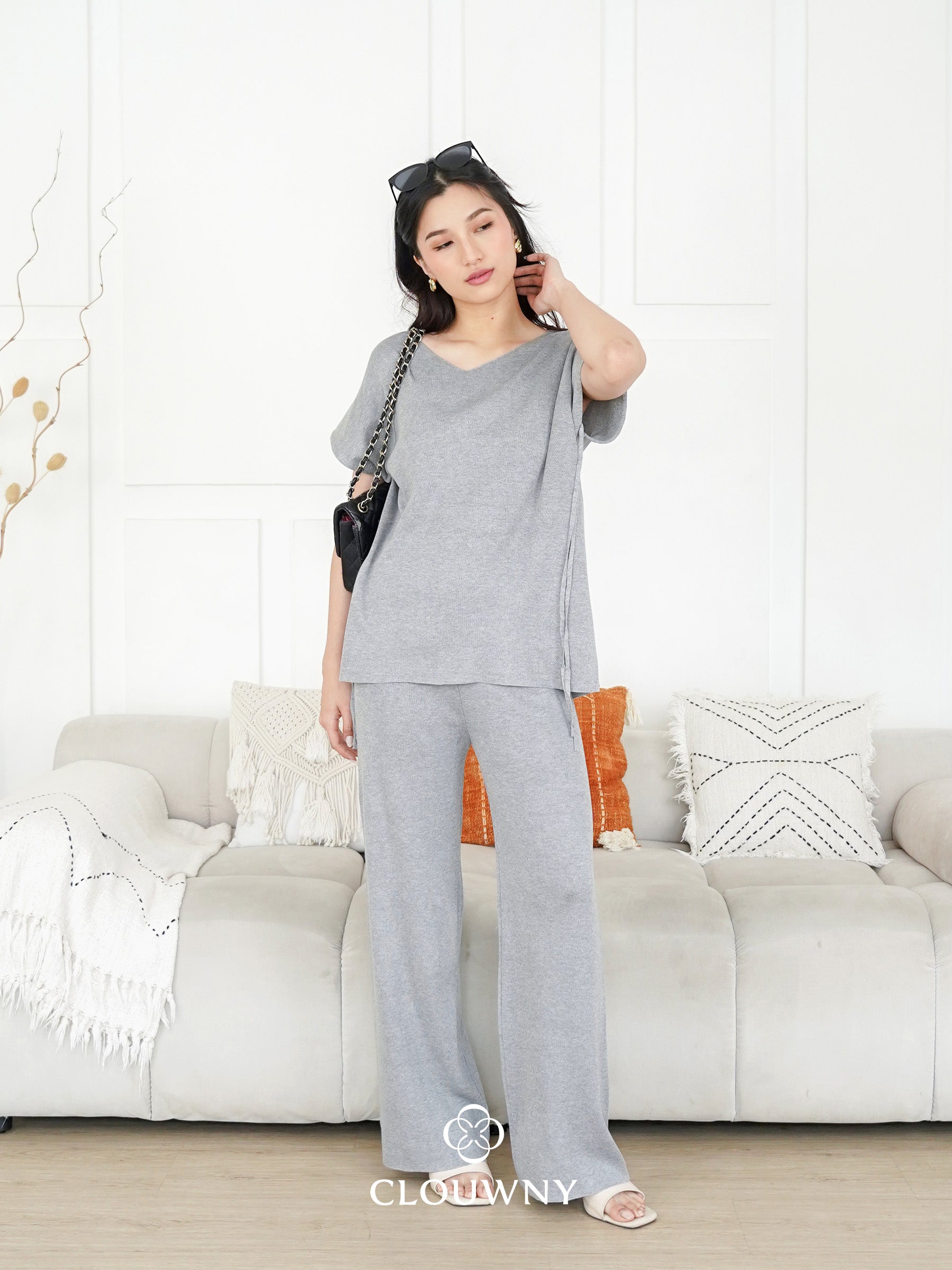 Kala Vneck Knit Set - Grey – Clouwny Official