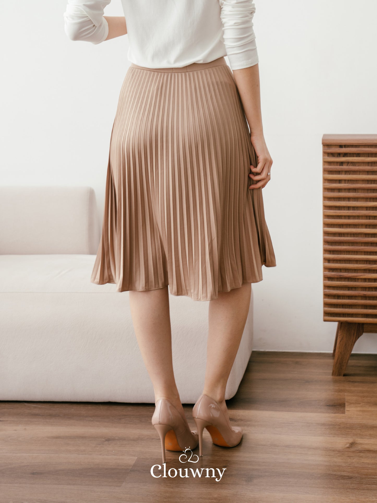 Vamos Midi Pleats Skirt - Cream