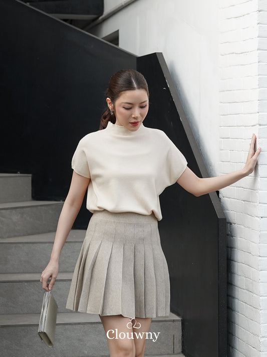 Pleated Knit Skirt - Khaki