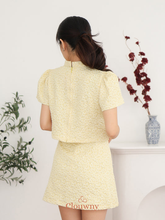 Keyta Ruffle Qipao Set - Yellow