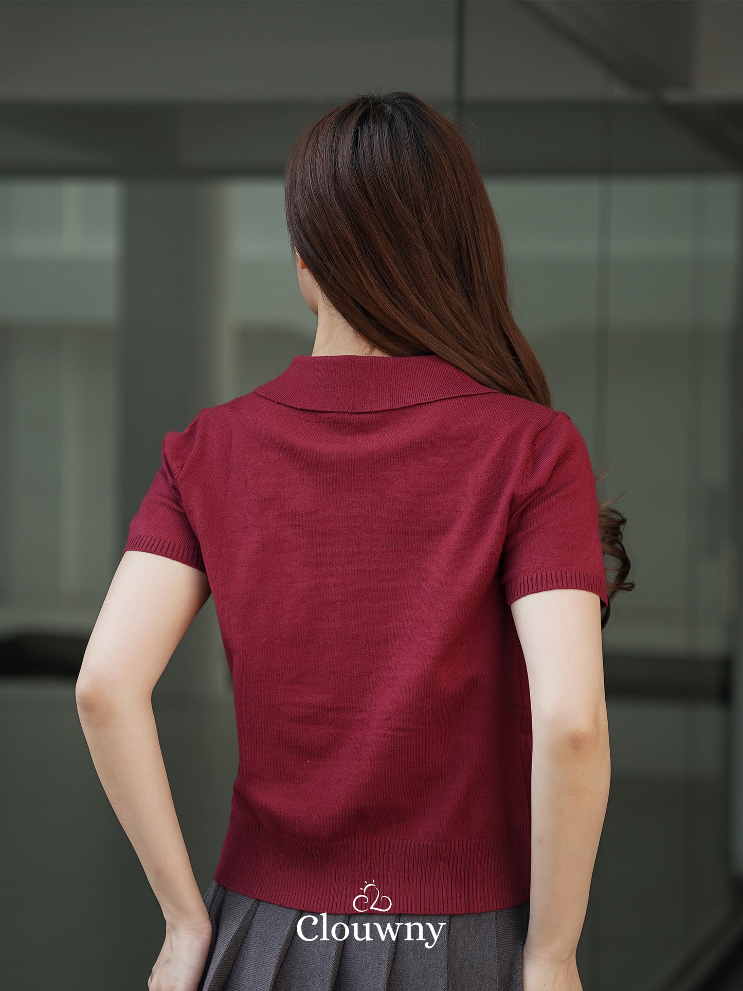 Noza Collar Knit Top - Maroon