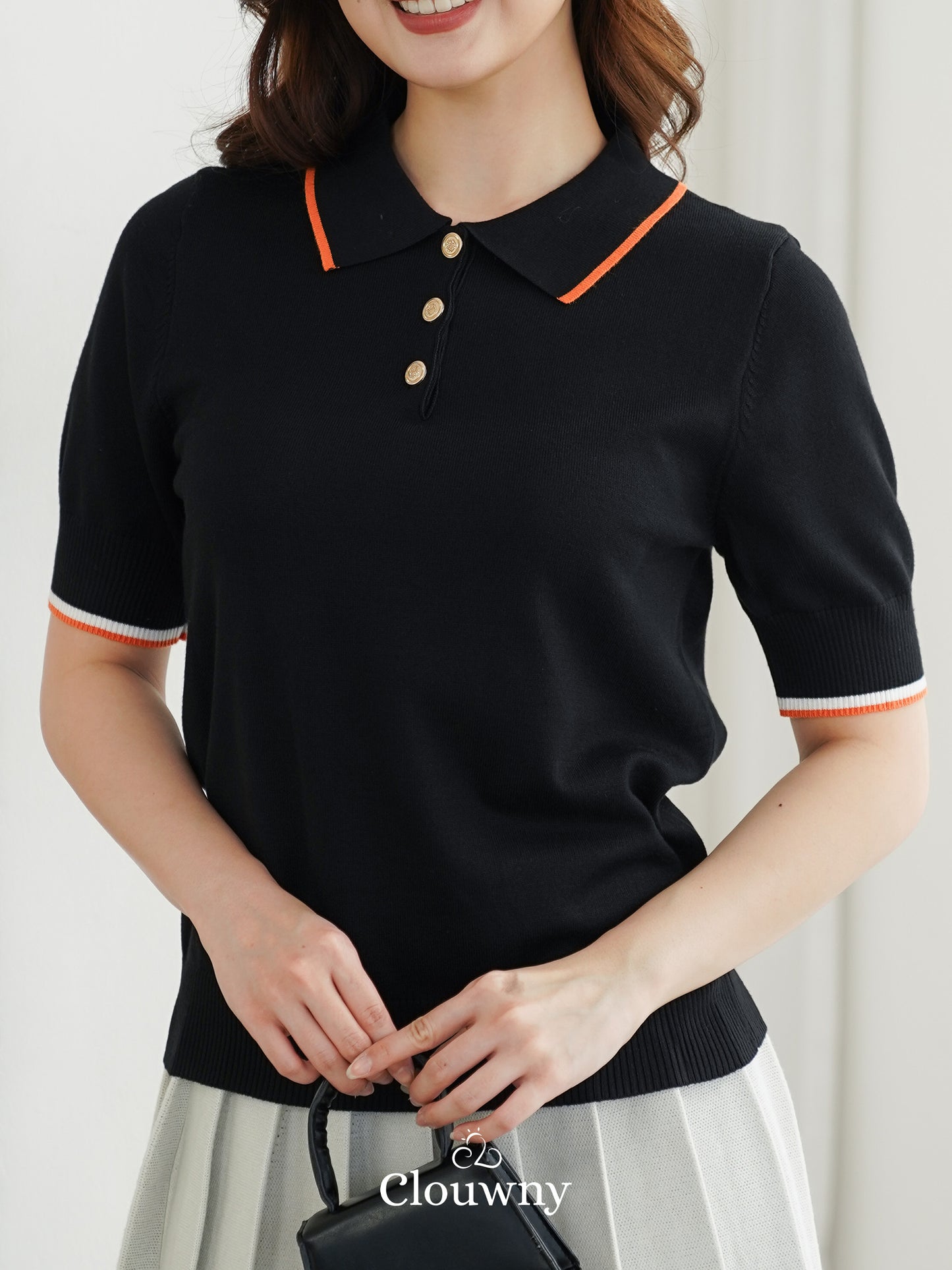 Domitia Polo Knit Top - Black
