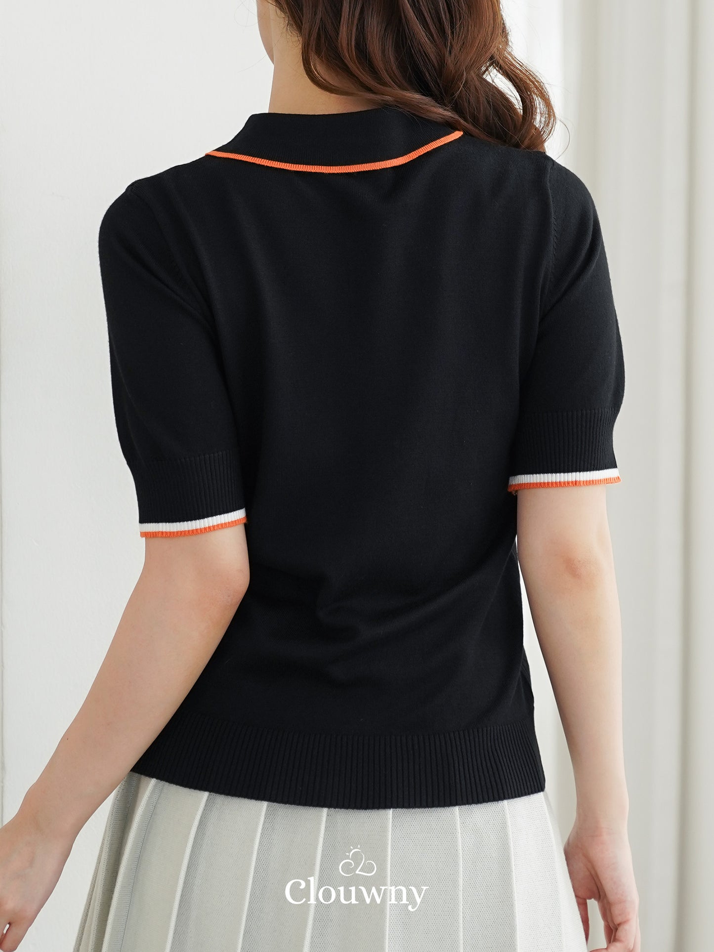 Domitia Polo Knit Top - Black