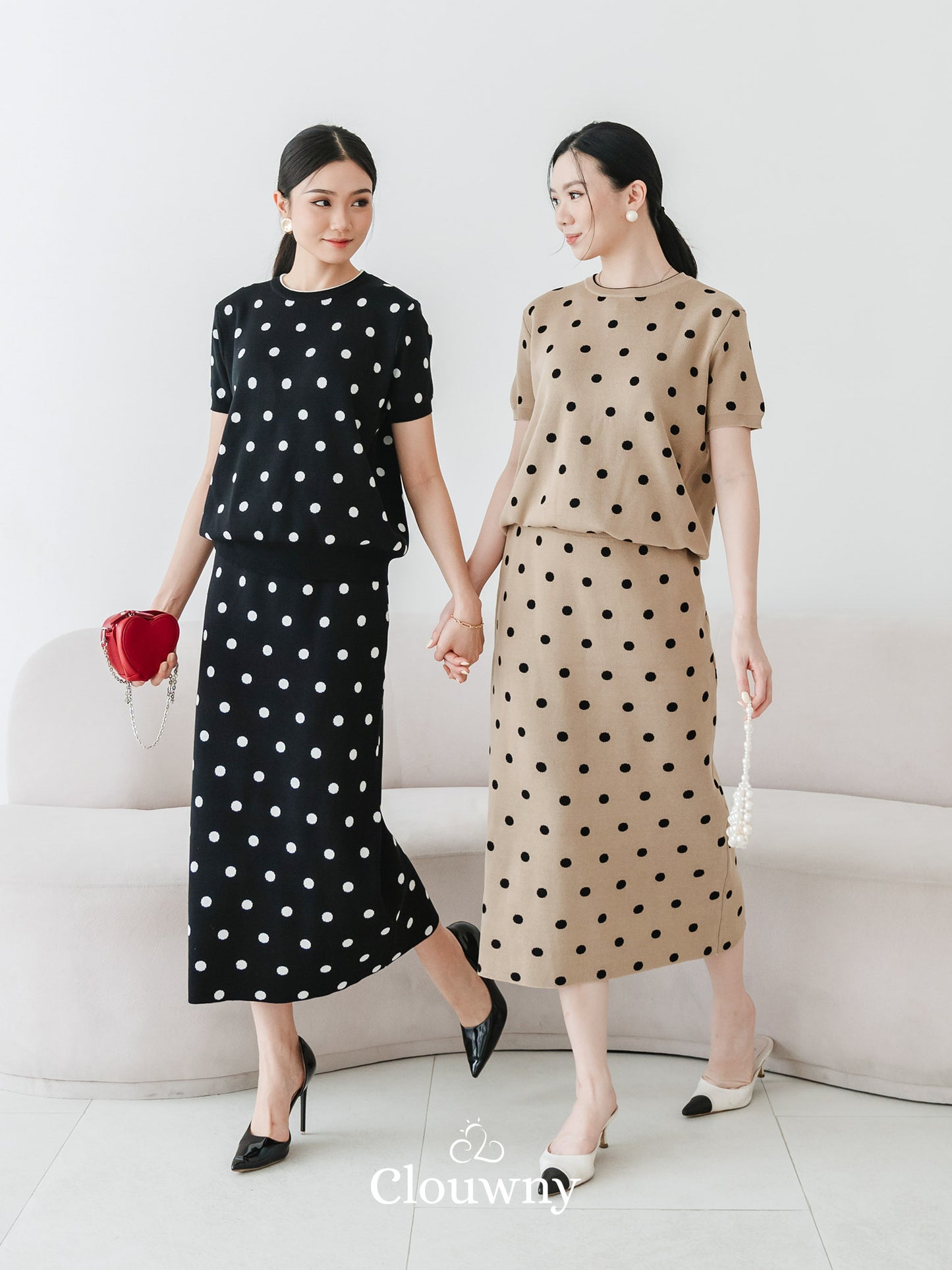 Moir Dot Knit Set - Black
