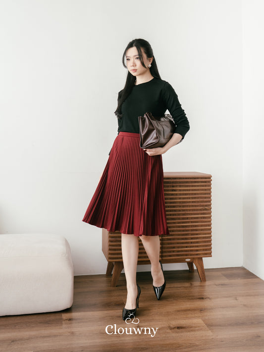Vamos Midi Pleats Skirt - Maroon