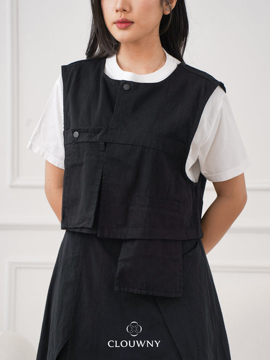 Christa Button Vest - Black