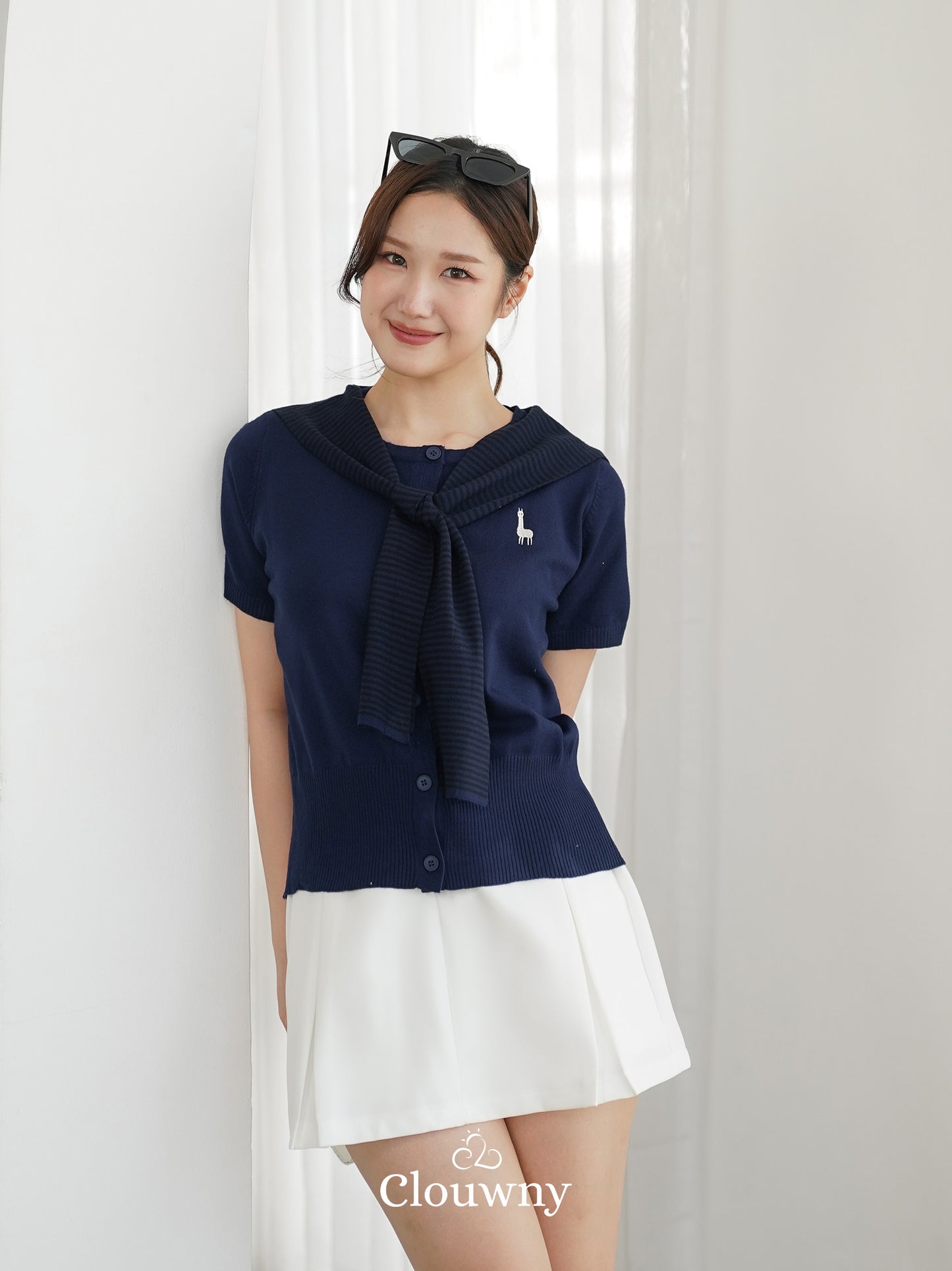 Yama Scarf Knit Top - Navy