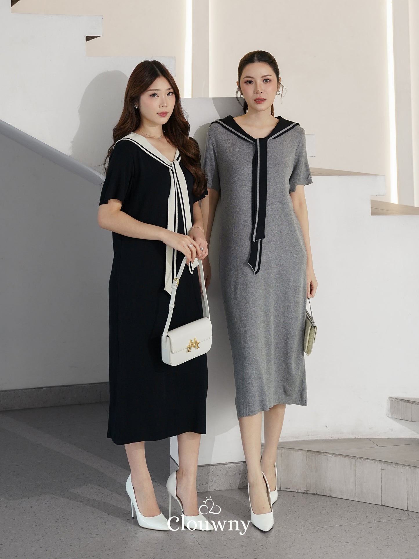Haru Scarf Knit Dress - Grey
