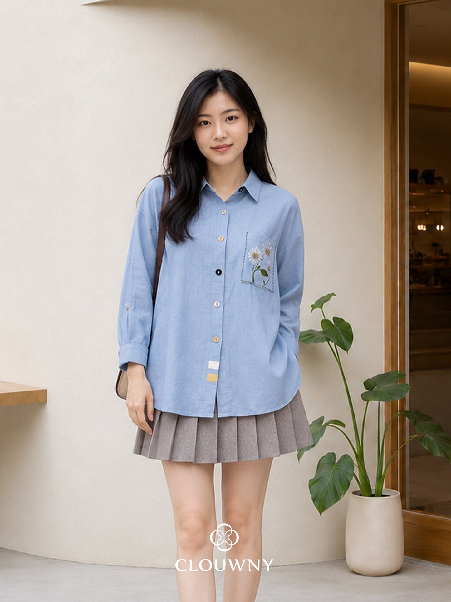 Moshi Button Cotton Longsleeve Shirt - Blue