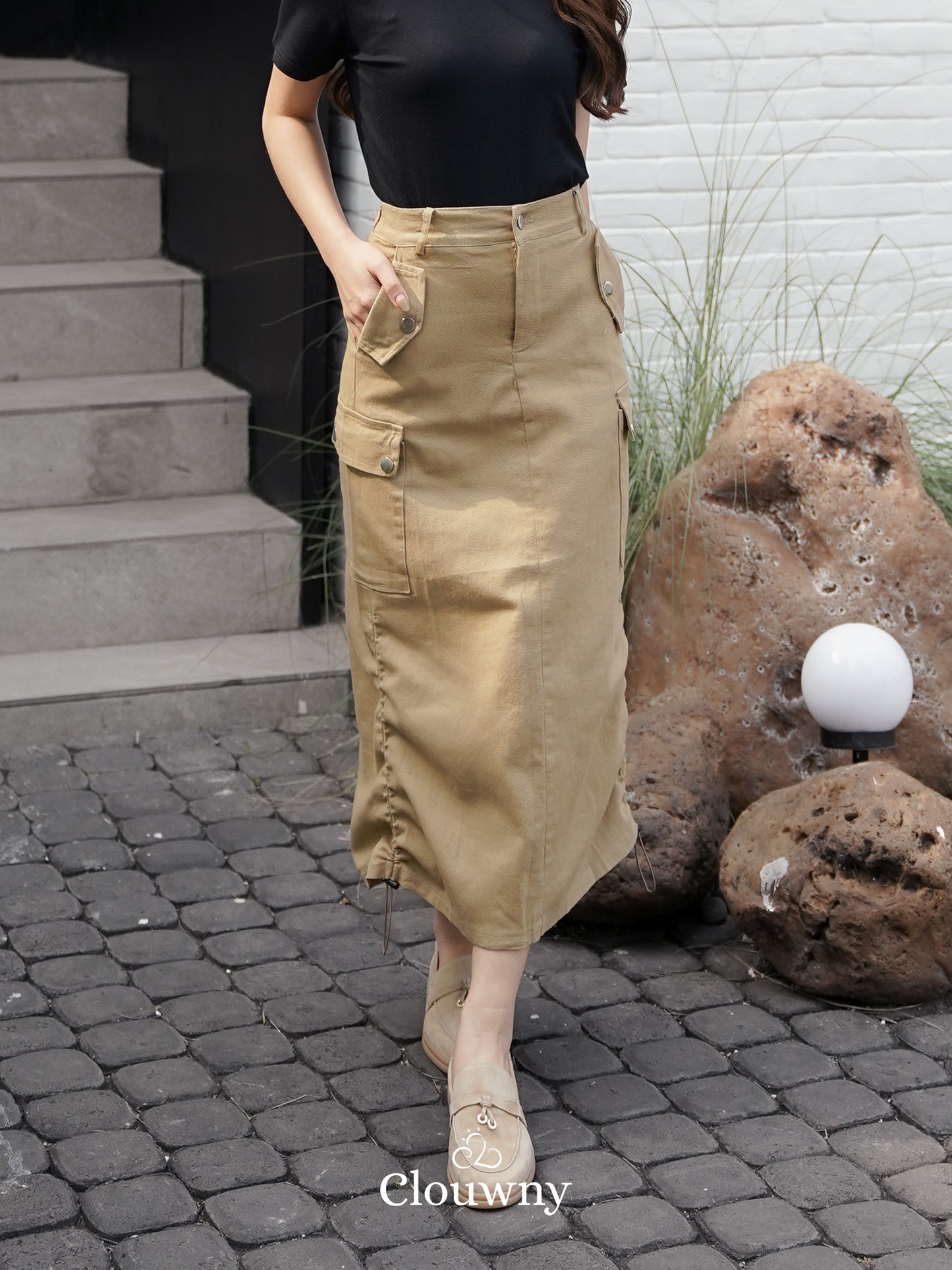 Dex Cargo Denim Skirt - Khaki