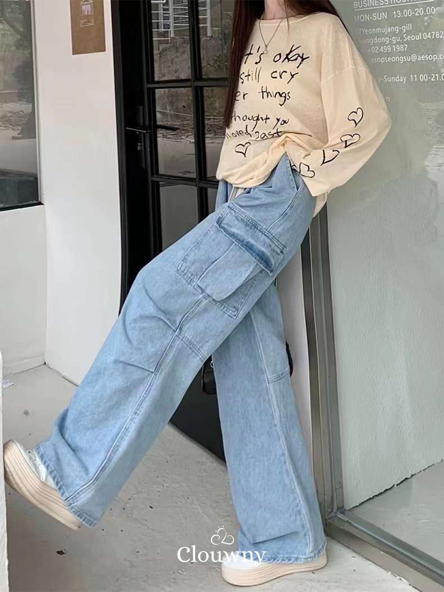 Joy Cargo Denim Pants - Light Blue