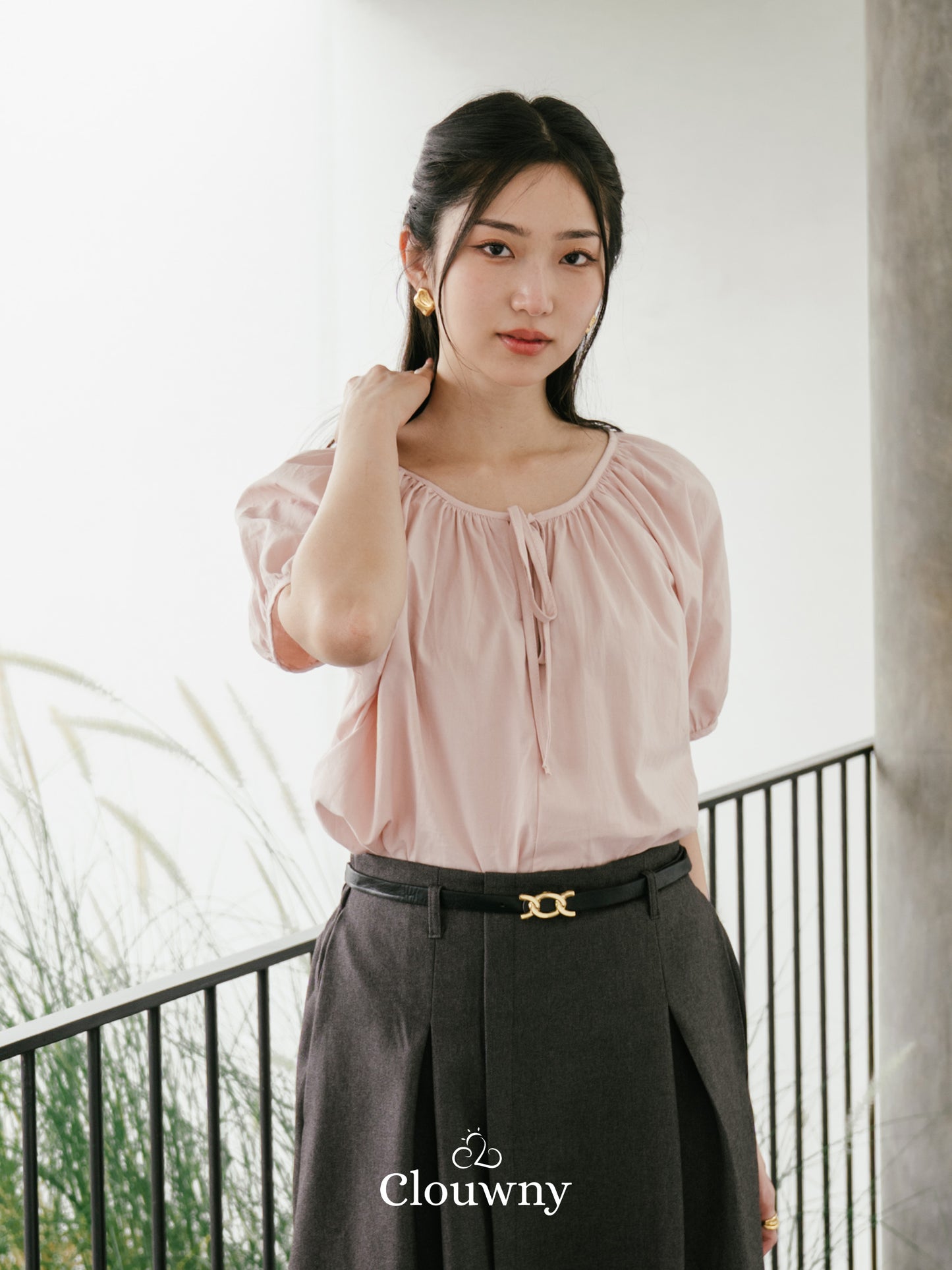 Imo Bow Cotton Blouse - Pink