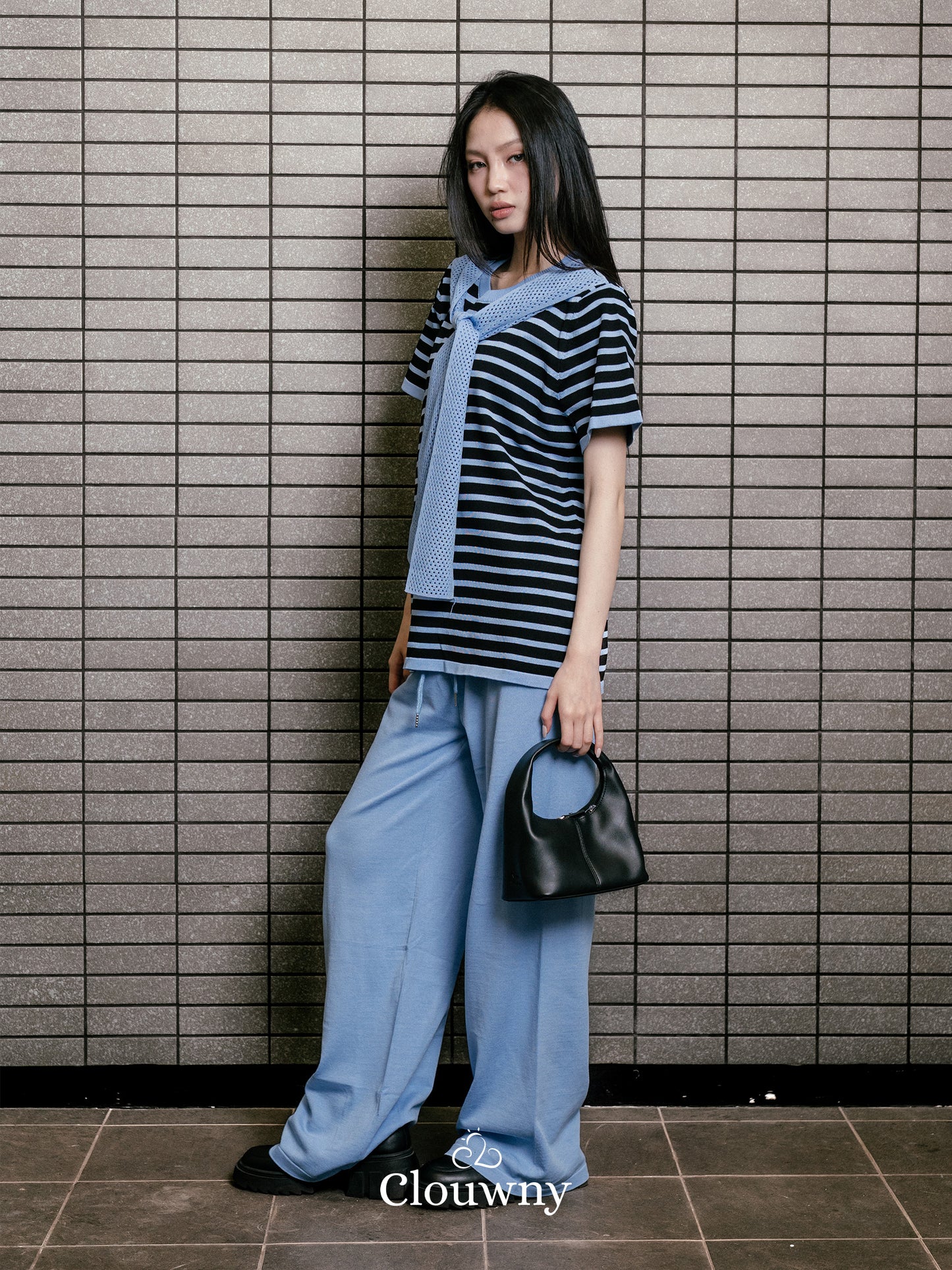 Crystal Scarf Knit Set - Blue