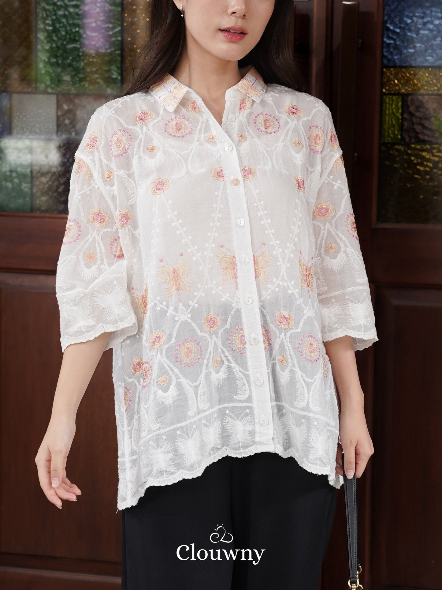 Hanni Embroidery Shirt - White