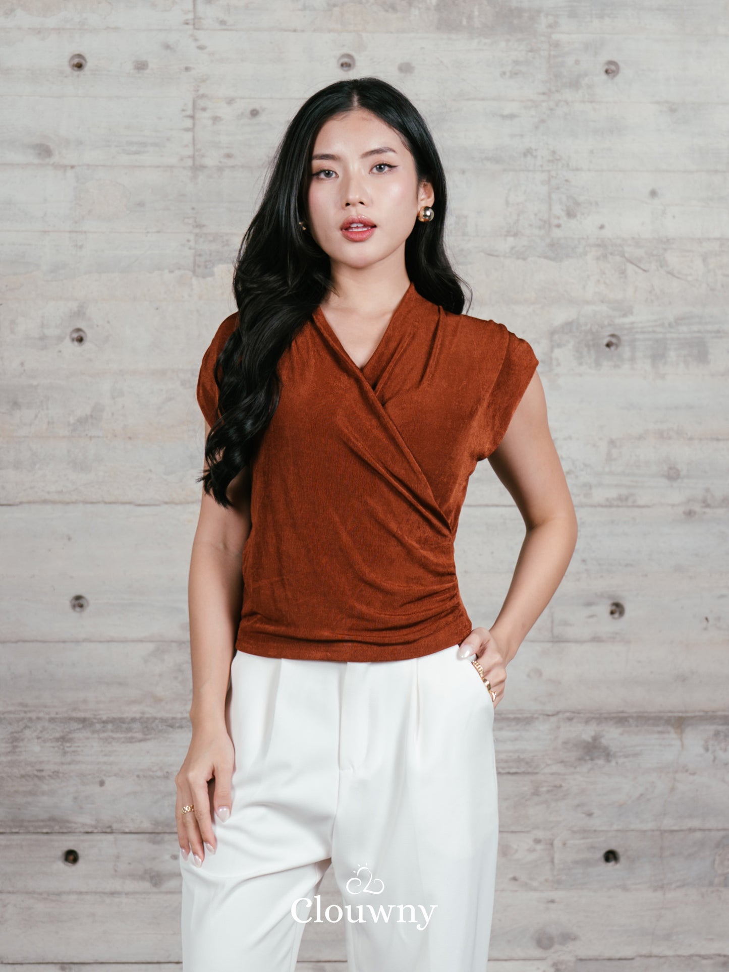 Gemi Vneck Knit Top - Brick