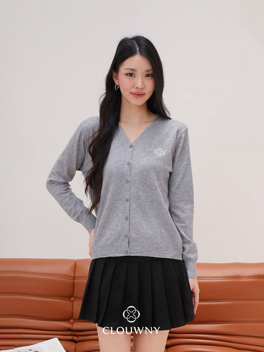 Mela Vneck Button Knit Cardigan - Grey