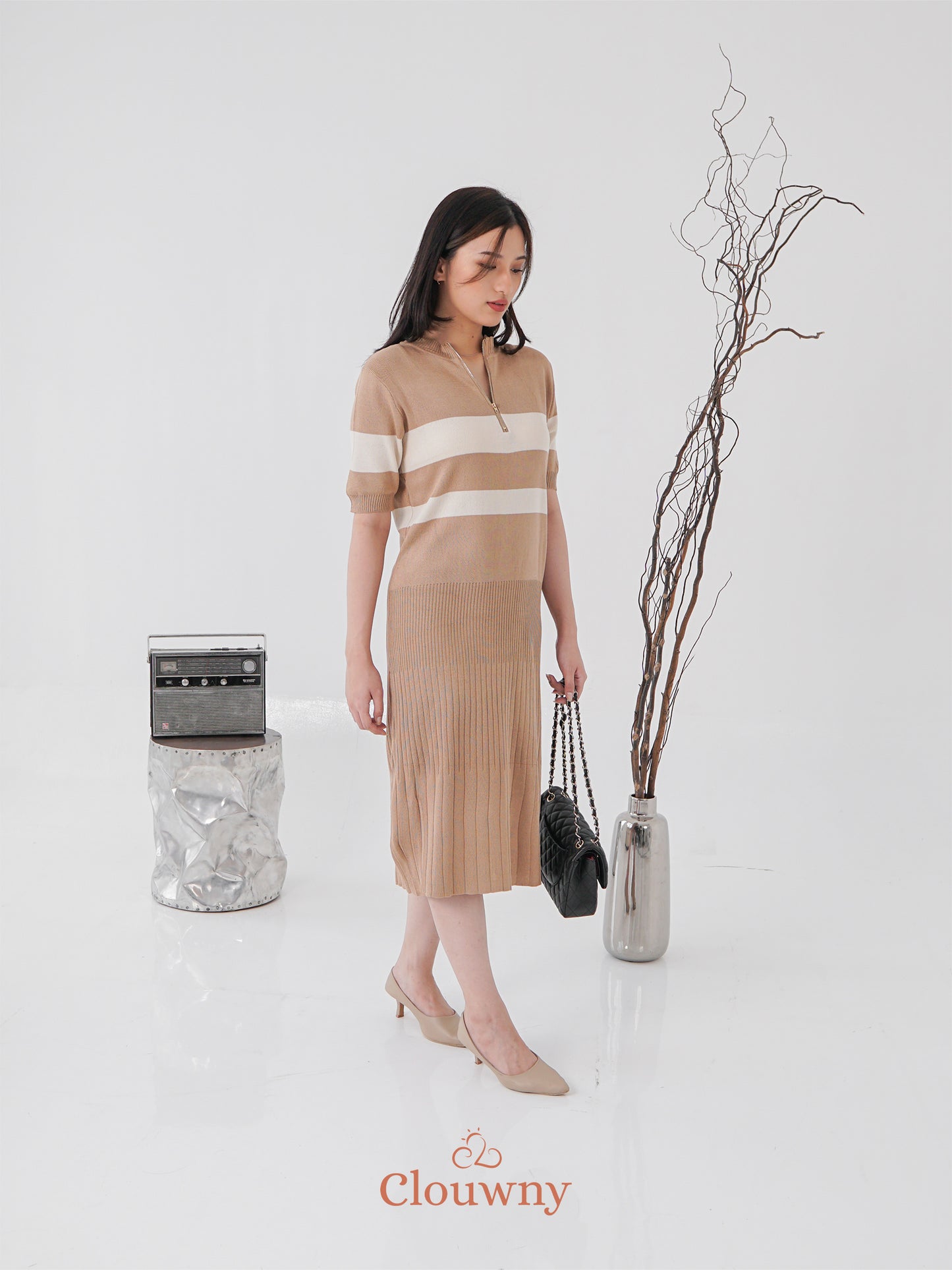 Fafa Knit Zipper Dress - Mocca