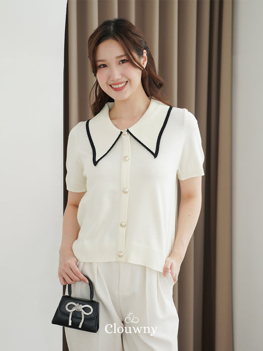 Prisca Collar Knit Top - Cream