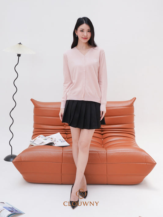 Mela Vneck Button Knit Cardigan - Pink
