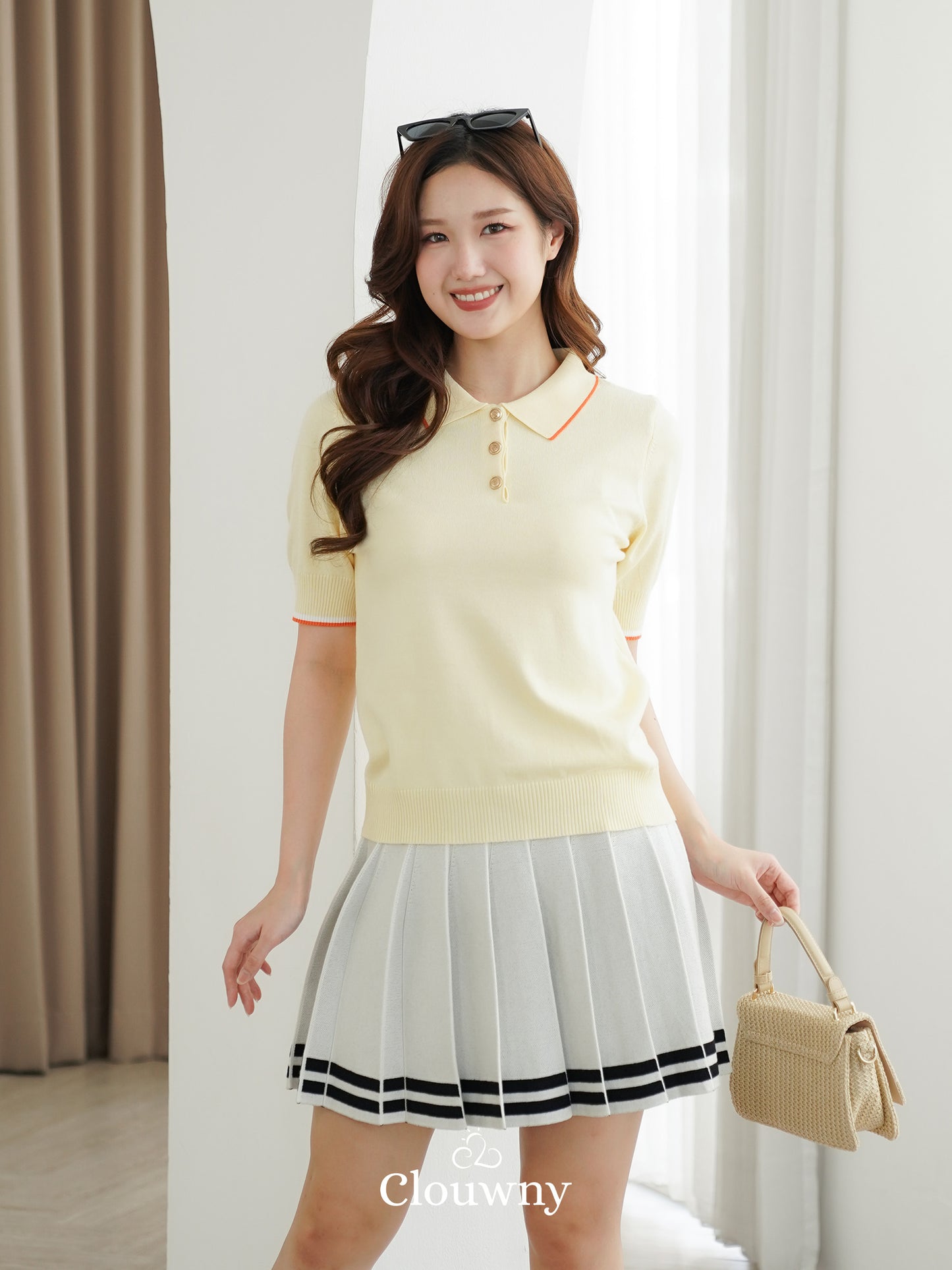 Domitia Polo Knit Top - Baby Yellow