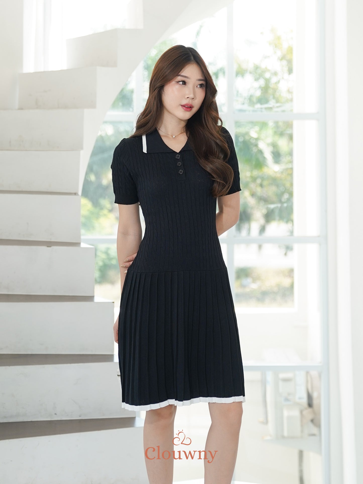 Quirk Polo Knit Dress - Black