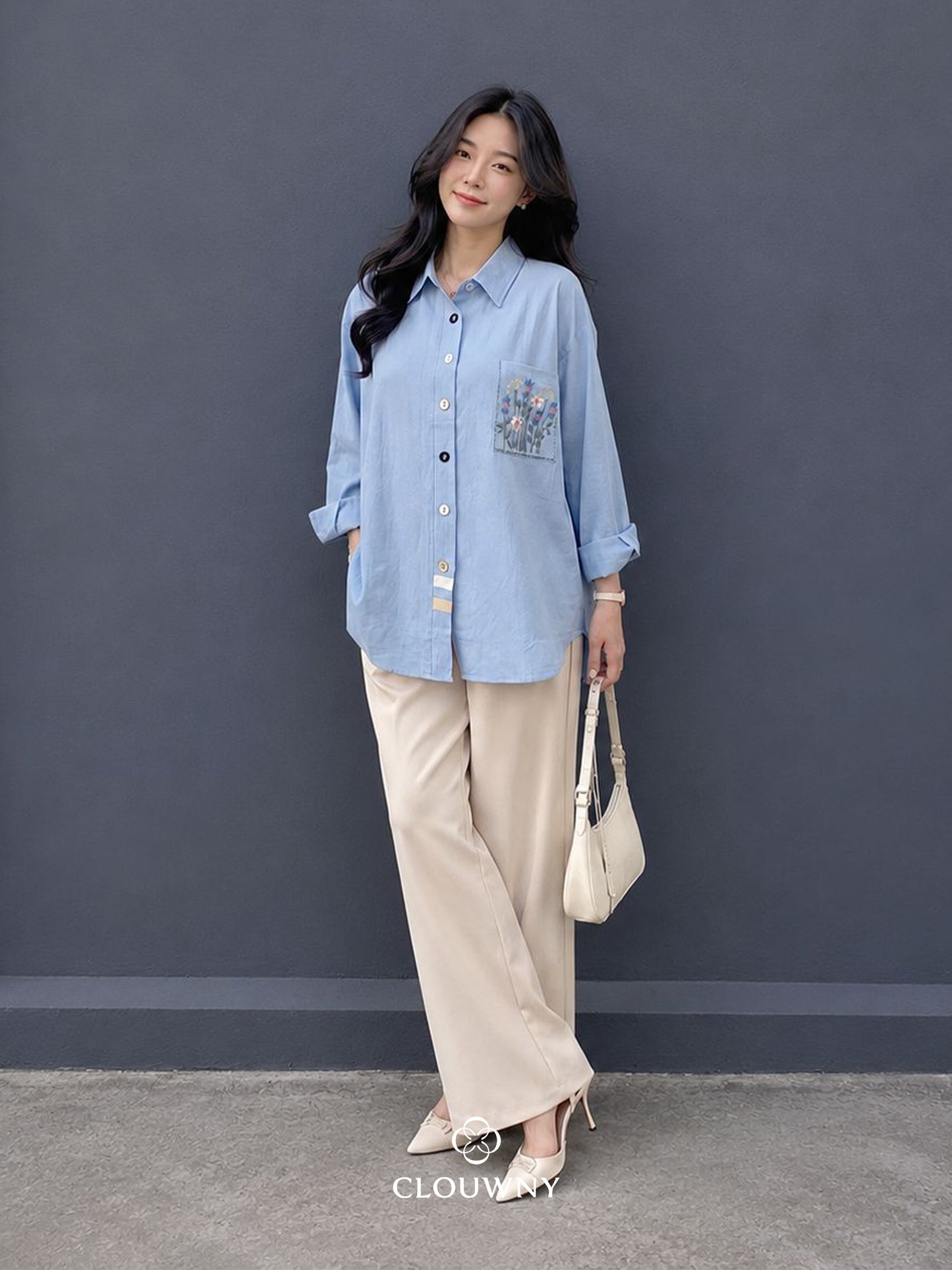 Andres Pocket Cotton Longsleeve Shirt - Blue