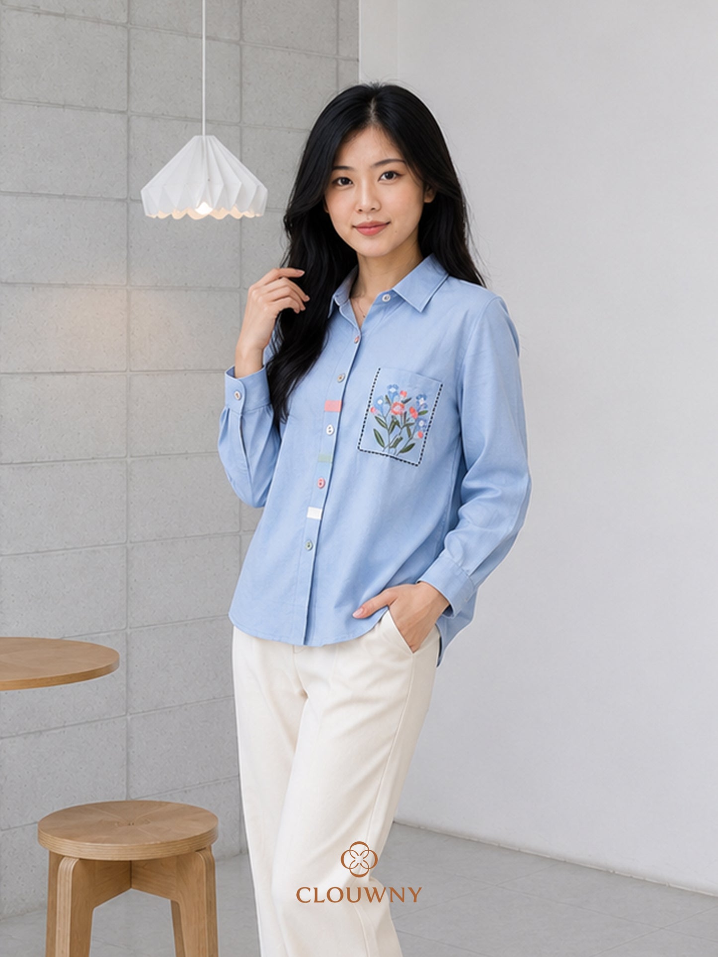 Colourful List Cotton Longsleeve - Blue