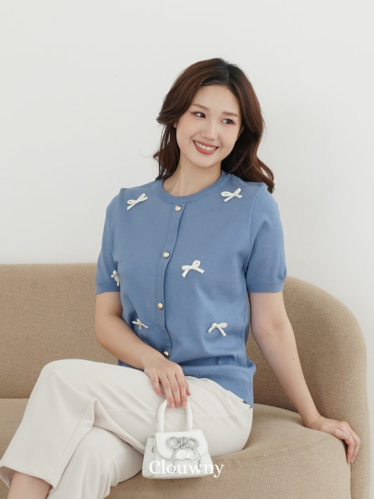 Ferlina Bow Knit Top - Blue