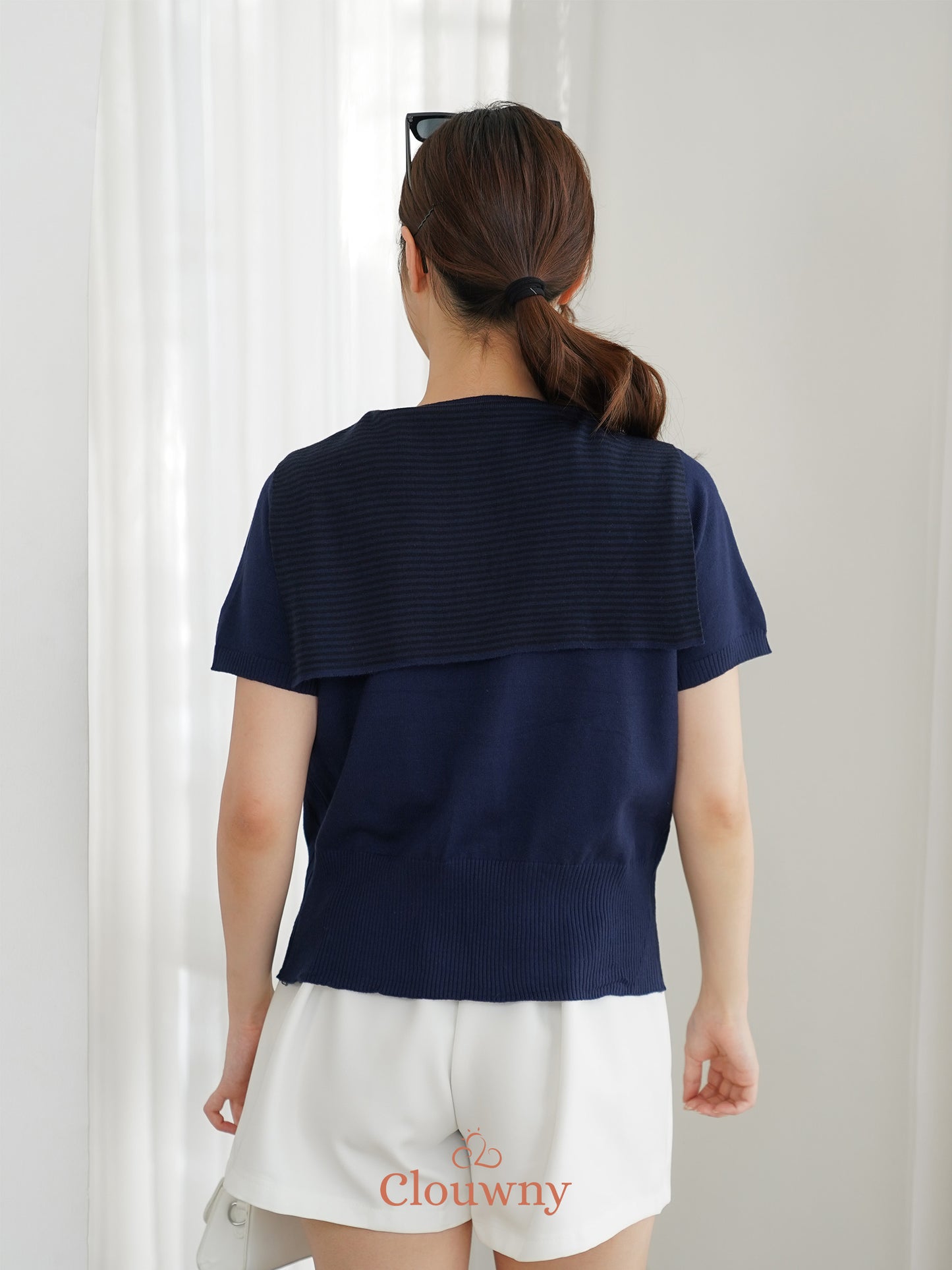 Yama Scarf Knit Top - Navy