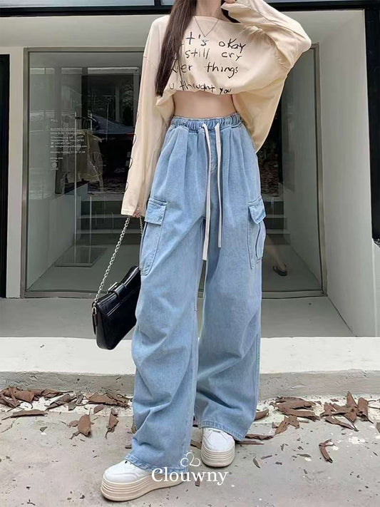 Joy Cargo Denim Pants - Light Blue