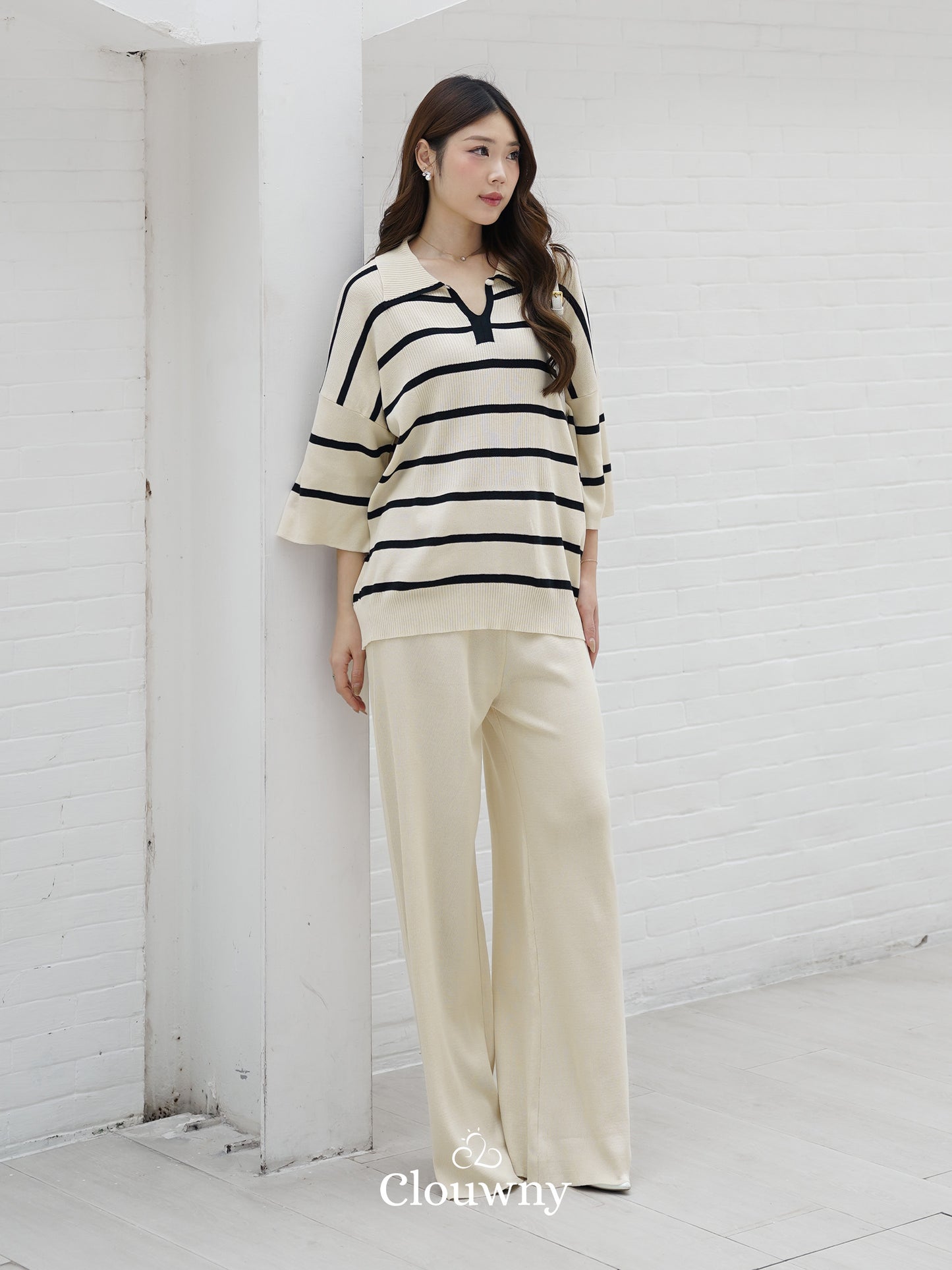 Set Garis Natasya - Krem