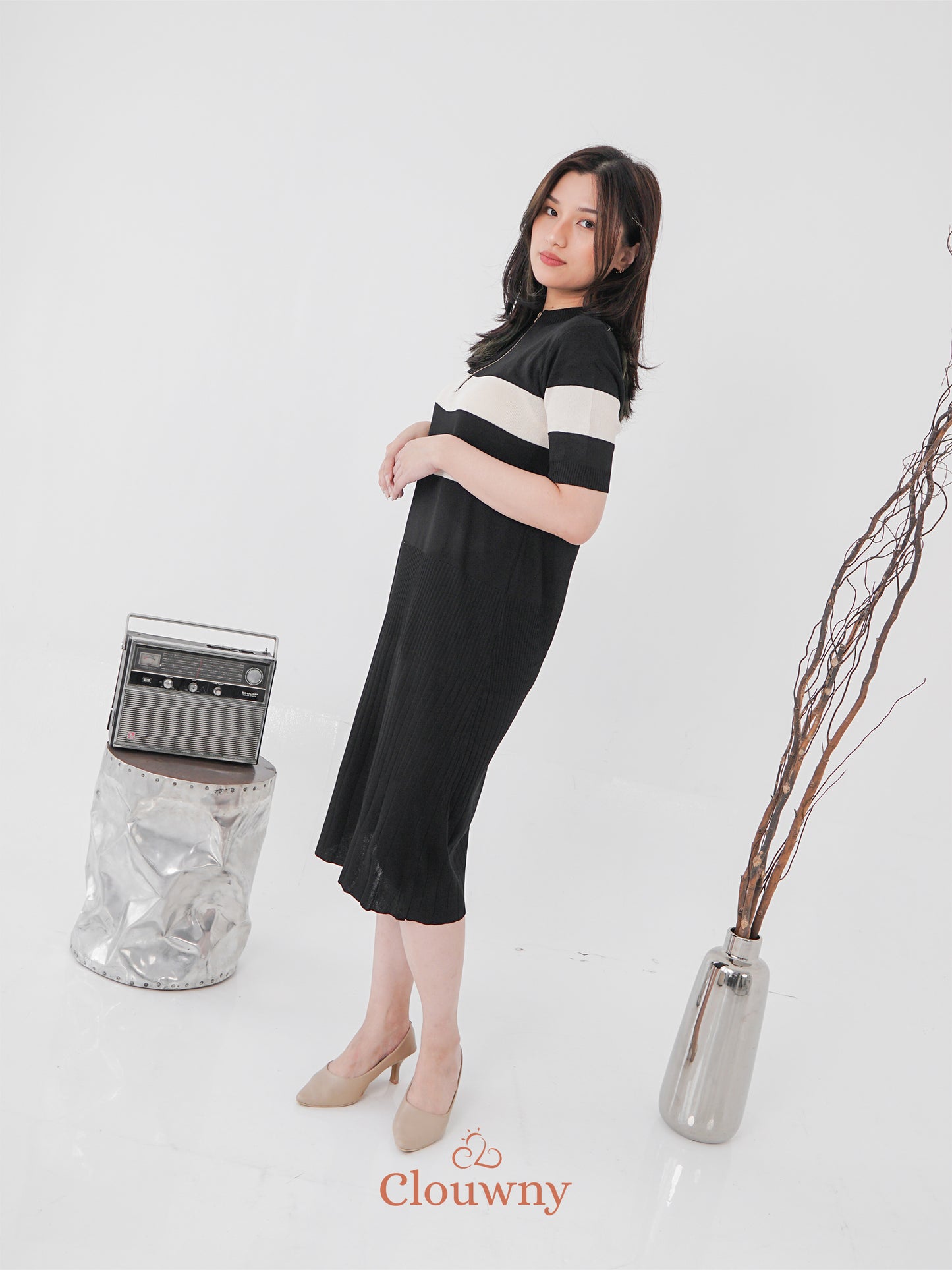 Fafa Knit Zipper Dress - Black