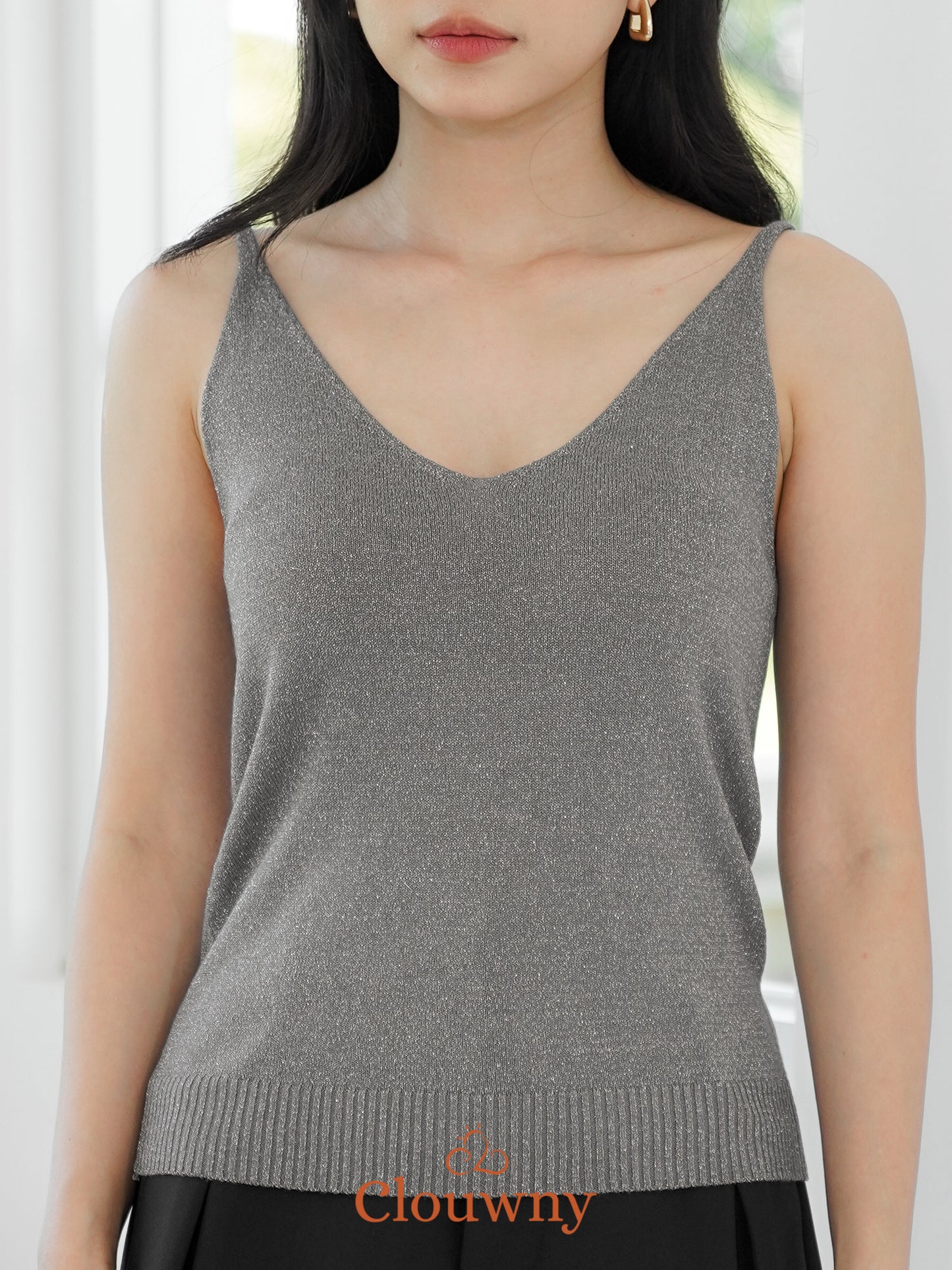Dela Spaghetti Glitter Tanktop - Grey