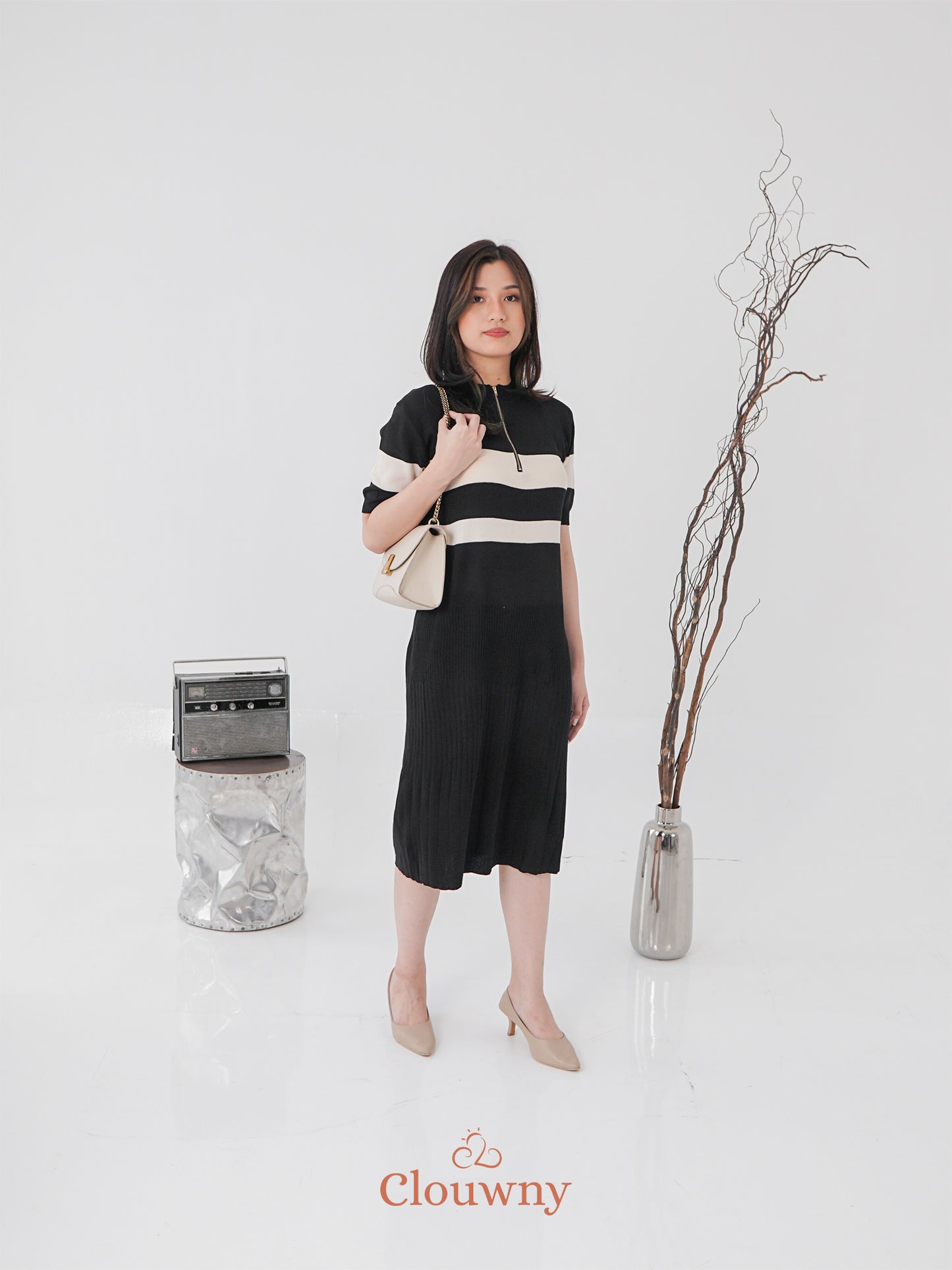 Fafa Knit Zipper Dress - Black