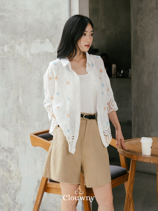 Evelyn Crochet Shirt - White