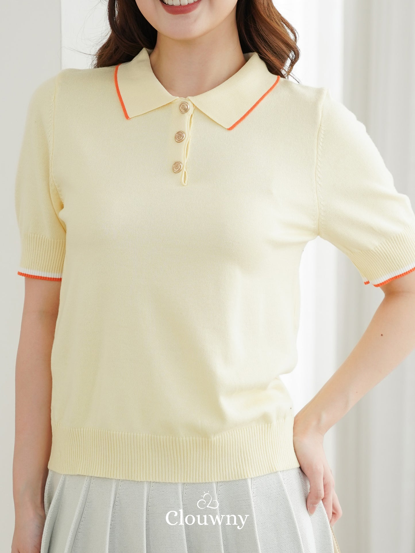 Domitia Polo Knit Top - Baby Yellow