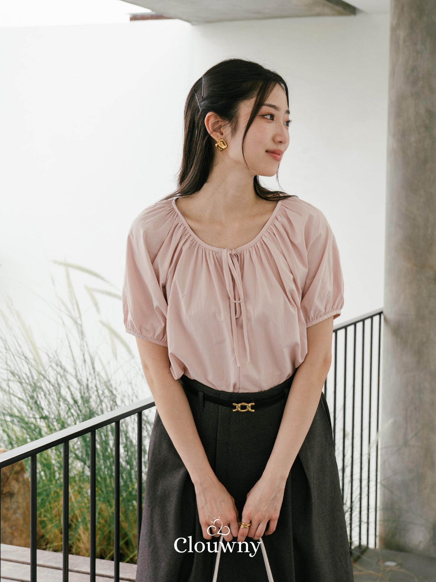 Imo Bow Cotton Blouse - Pink