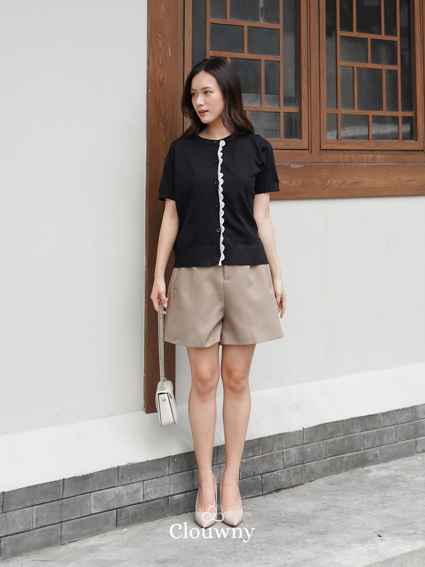 Izzy Button Lace Knit Top - Black