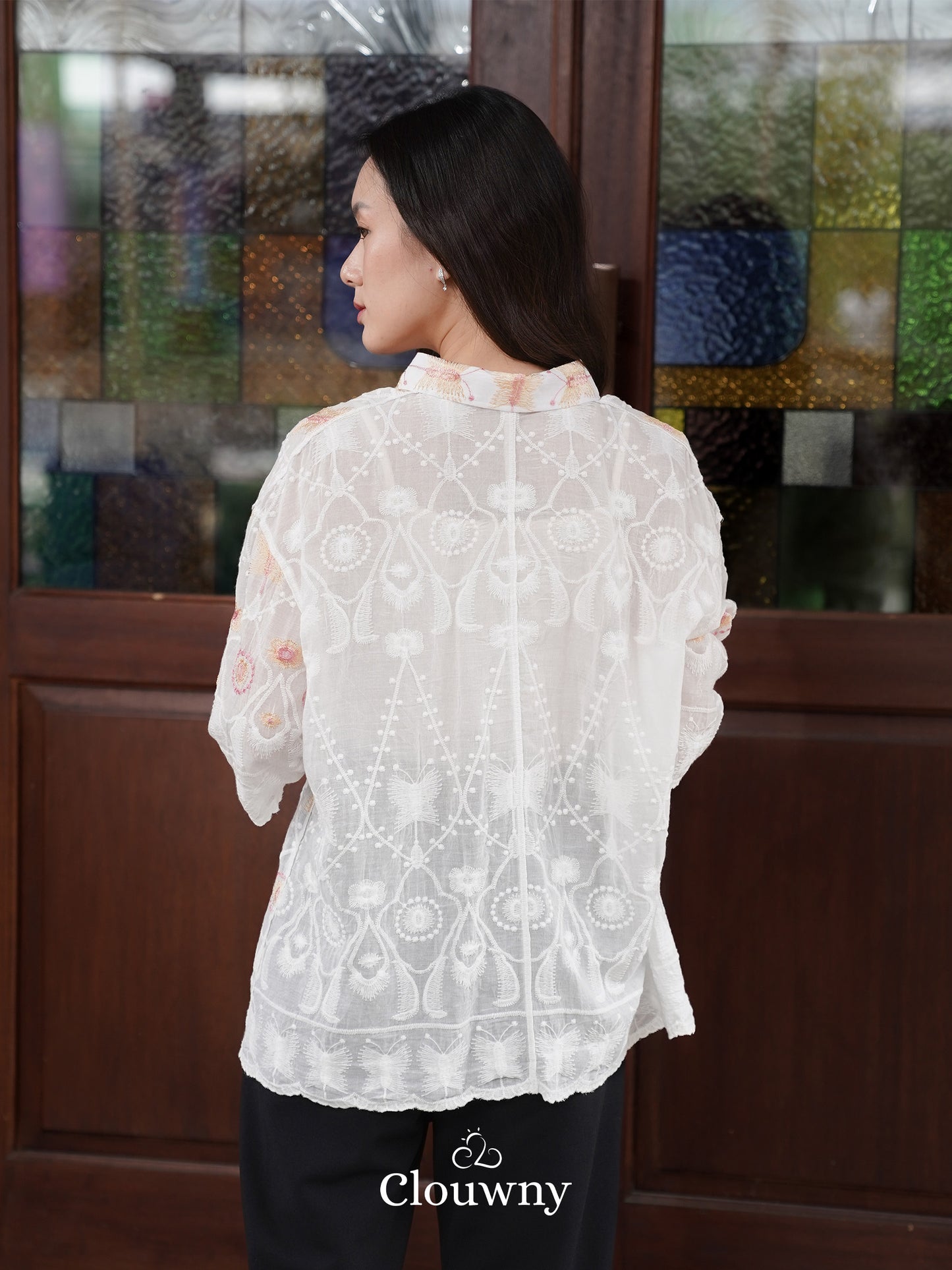 Hanni Embroidery Shirt - White