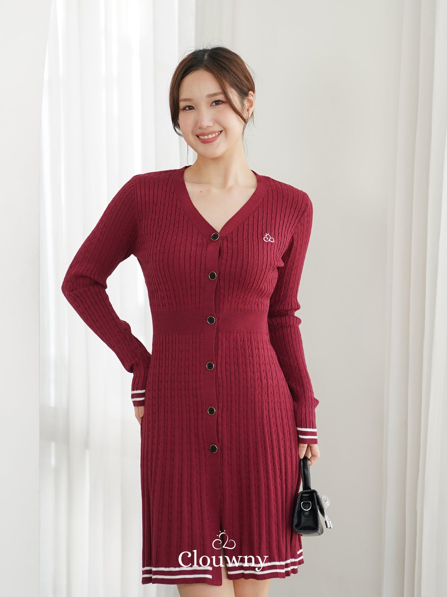 Scarlet Longsleeve Knit Dress - Maroon