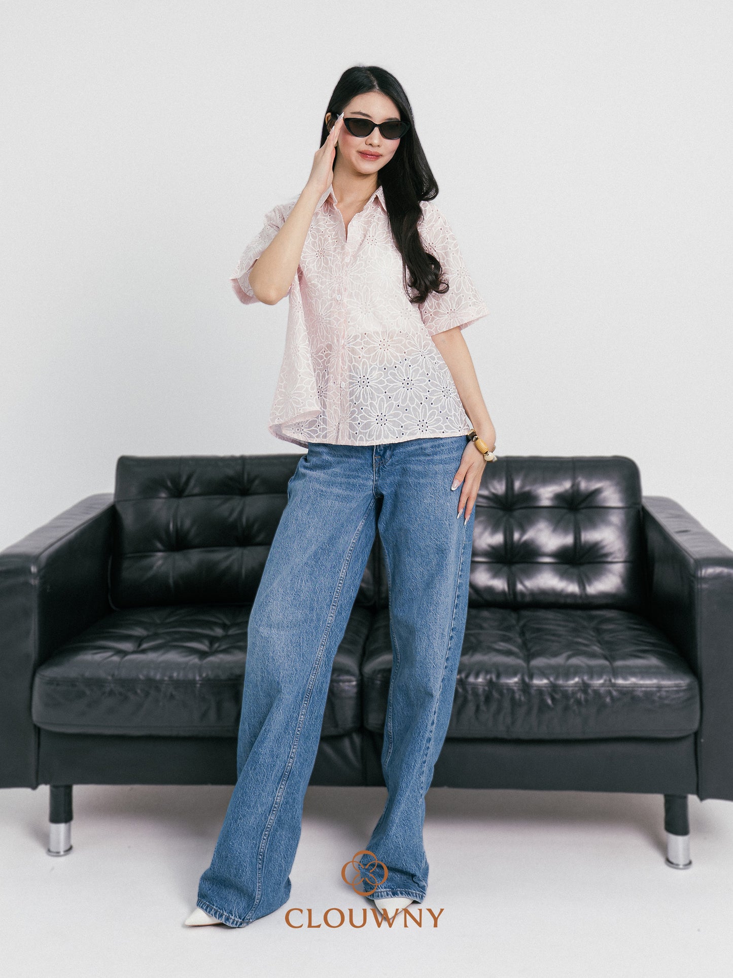 Kornelia Flower Embroidery Shirt - Pink