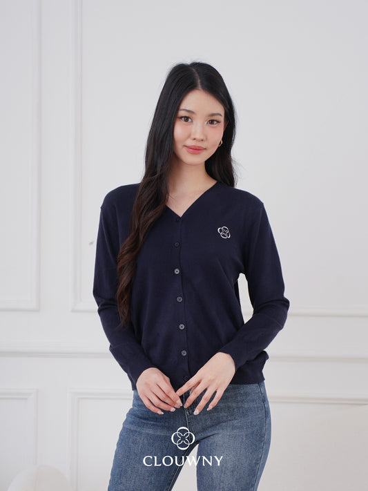 Mela Vneck Button Knit Cardigan - Navy