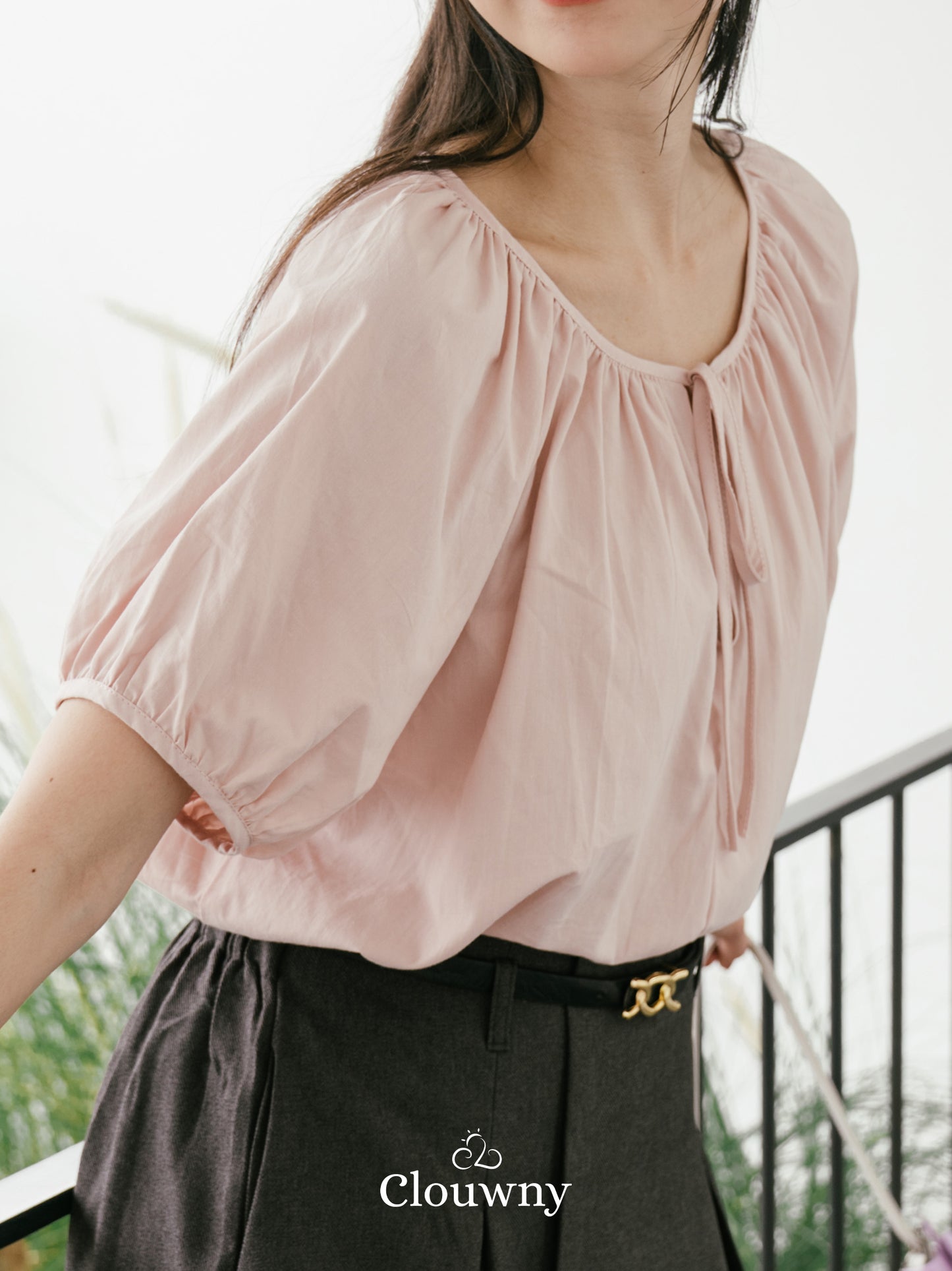 Imo Bow Cotton Blouse - Pink