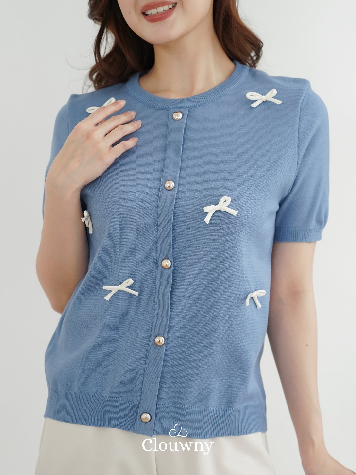 Ferlina Bow Knit Top - Blue
