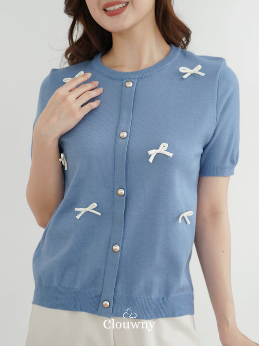 Ferlina Bow Knit Top - Blue