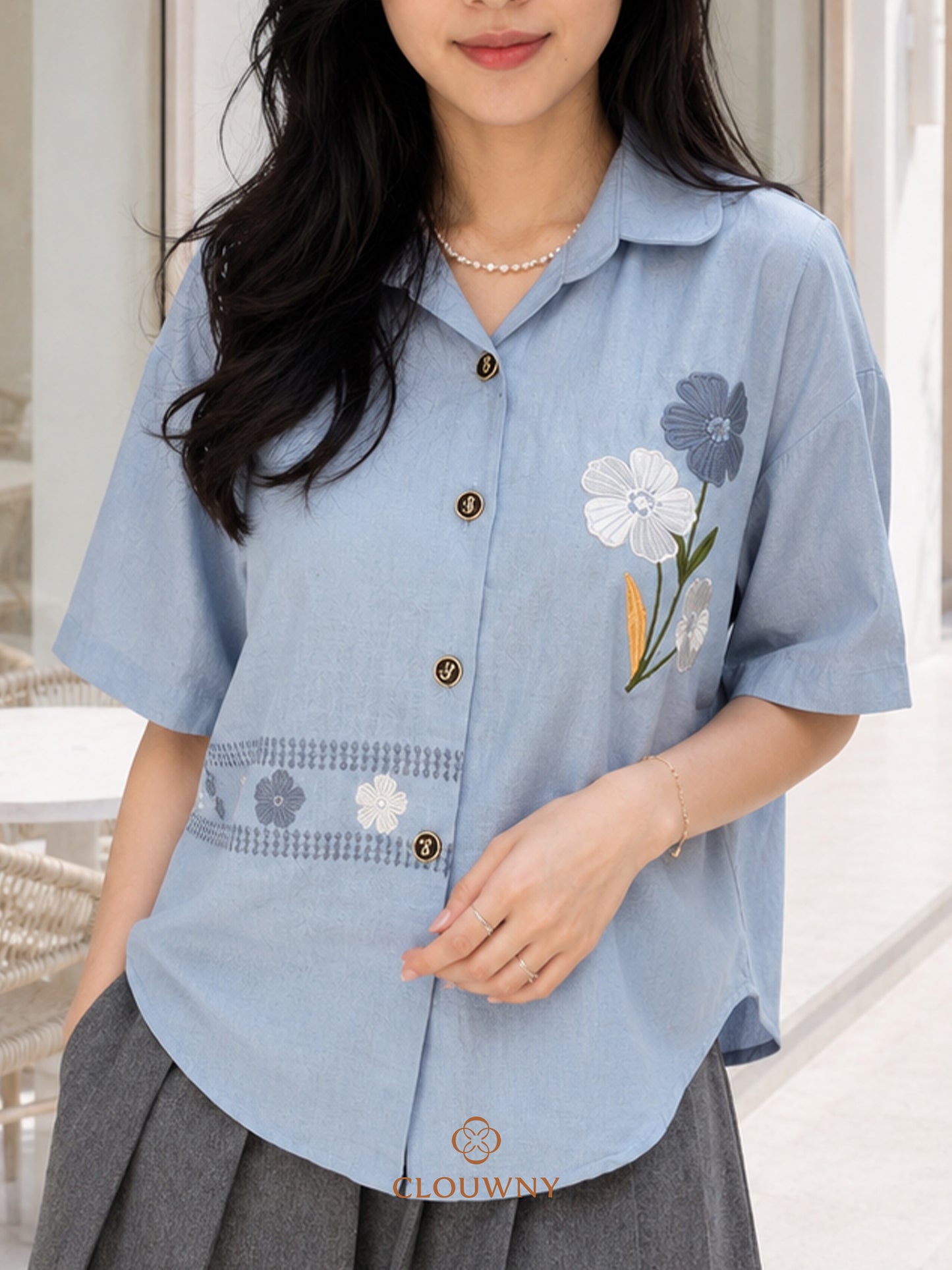 Makita Flower Cotton Shirt - Blue